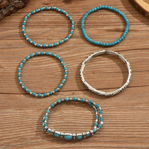 Bohemian Bracelet Set with Turquoise Beads