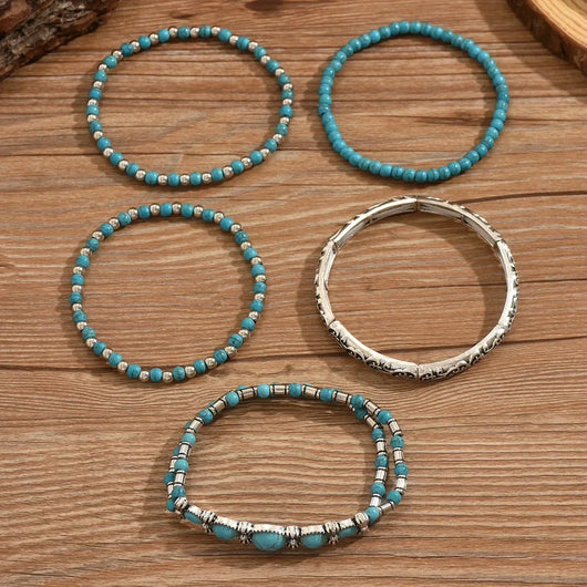 Bohemian Bracelet Set with Turquoise Beads