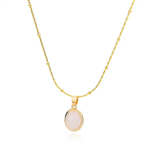 Chic Gold Stainless Steel Necklace with Teardrop Opal Pendant
