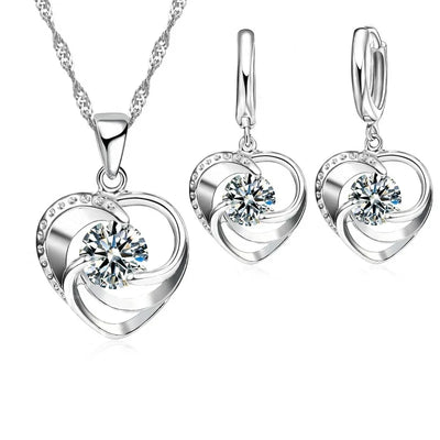 Sterling Silver Heart Necklace and Earring Set