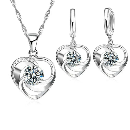 Sterling Silver Heart Necklace and Earring Set