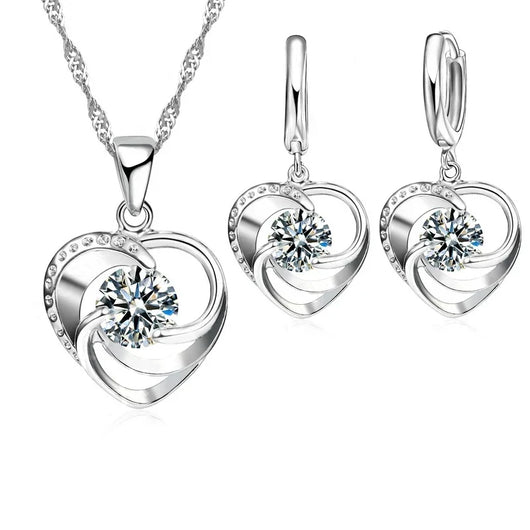 Sterling Silver Heart Necklace and Earring Set