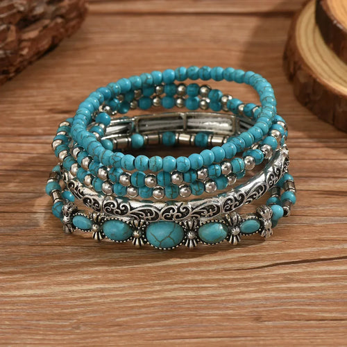 Bohemian Bracelet Set with Turquoise Beads