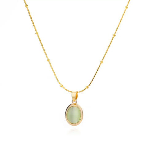 Chic Gold Stainless Steel Necklace with Teardrop Opal Pendant