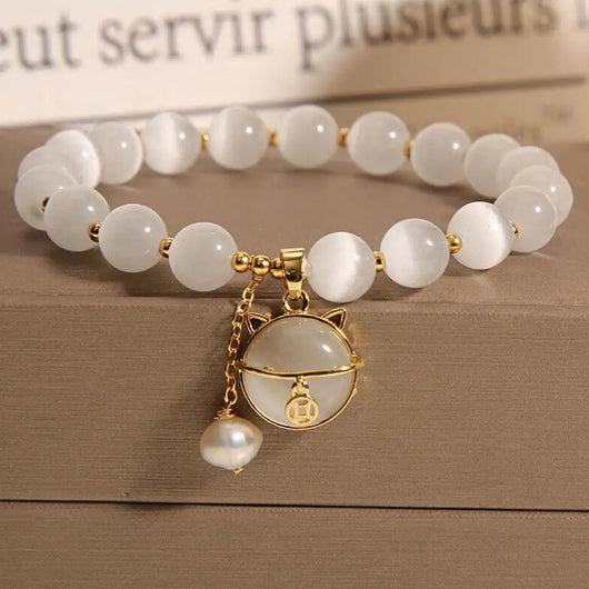 Beaded Bracelet with Lucky Cat Charm