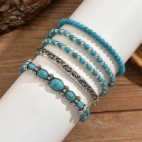 Bohemian Bracelet Set with Turquoise Beads