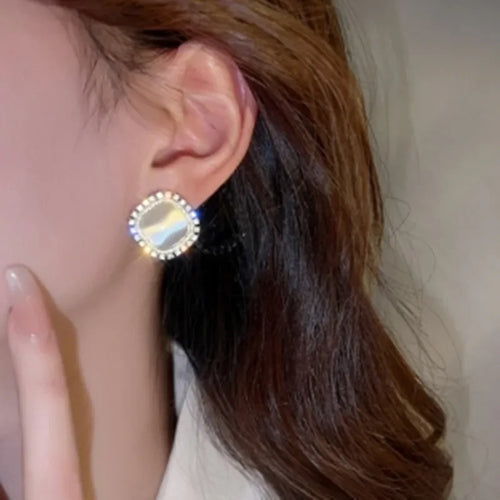 Chic Square Stud Earrings with Opal and CZ Crystal