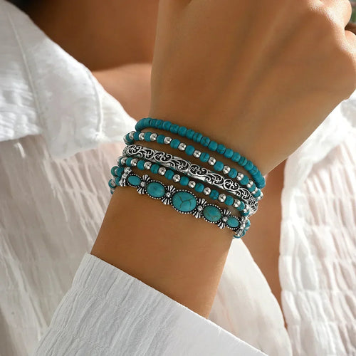 Ensemble de bracelets de perles turquoise bohèmes