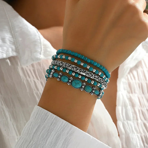 Bohemian Bracelet Set with Turquoise Beads