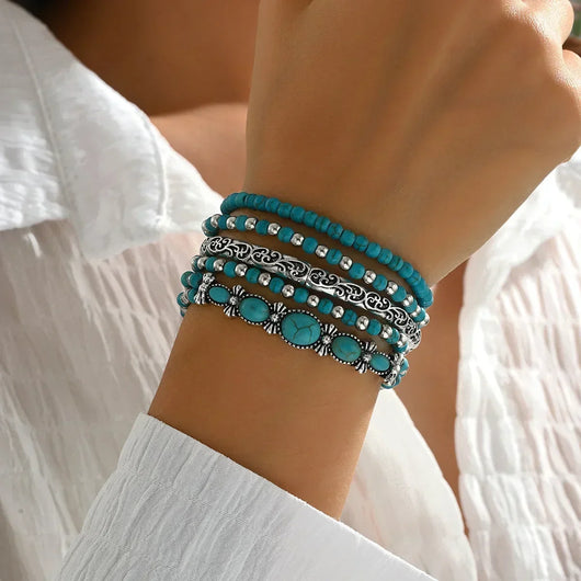 Bohemian Bracelet Set with Turquoise Beads