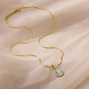 Chic Gold Stainless Steel Necklace with Teardrop Opal Pendant