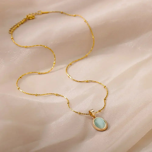 Chic Gold Stainless Steel Necklace with Teardrop Opal Pendant