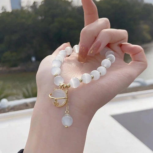 Beaded Bracelet with Lucky Cat Charm