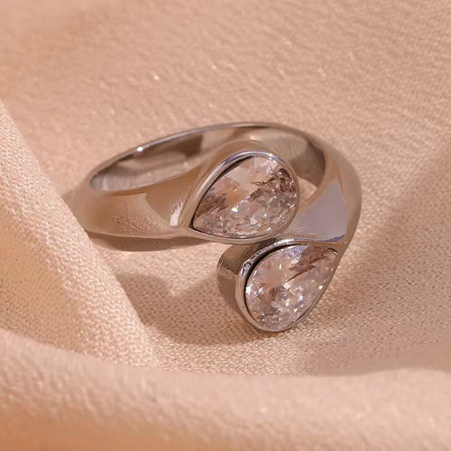 Bague spirale vintage en argent et zirconium