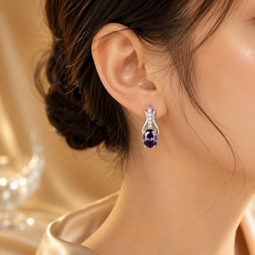 Boucles d'oreilles pendantes en argent et améthyste