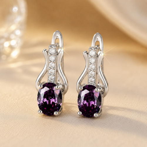 Boucles d'oreilles pendantes en argent et améthyste