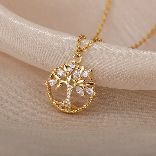 Gold Tree of Life Necklace with Crystal