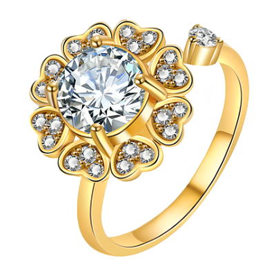 Bague pétale cœur en zircone dorée
