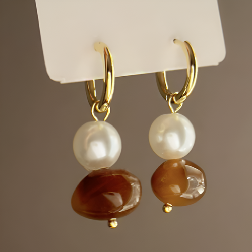 Boucles d'oreilles pendantes vintage en ambre et perles