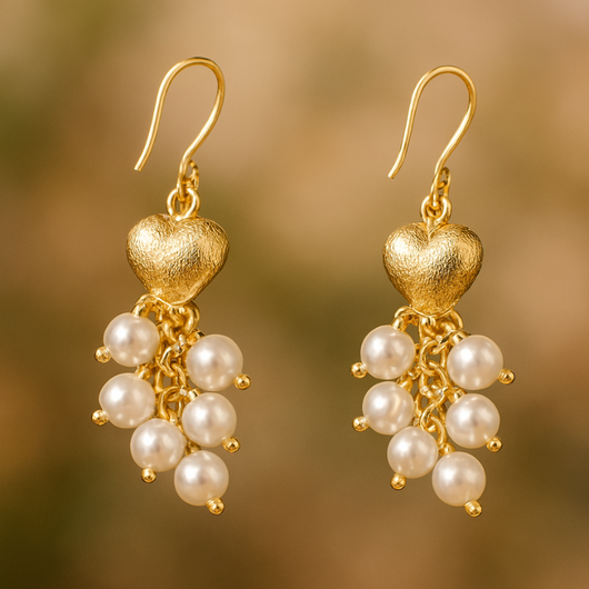 Boucles d'oreilles cœur en or et perle en goutte