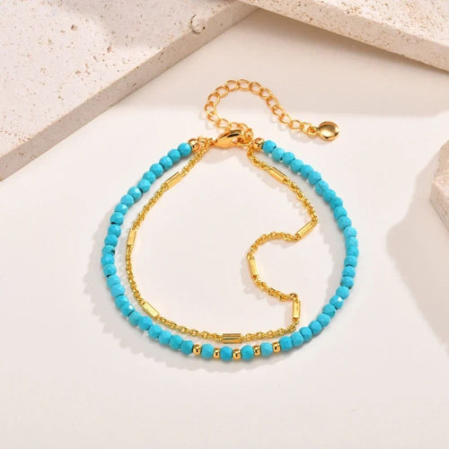 Bracelet double chaîne doré intemporel avec turquoise