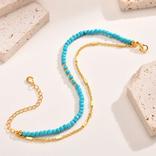 Bracelet double chaîne doré intemporel avec turquoise