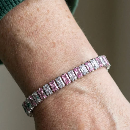 Bracelet tennis à rayures roses