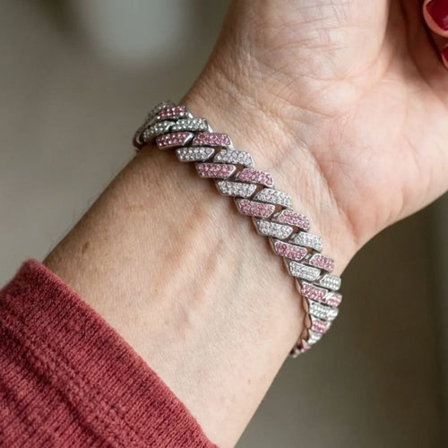 Bracelet cubain miroitant rose