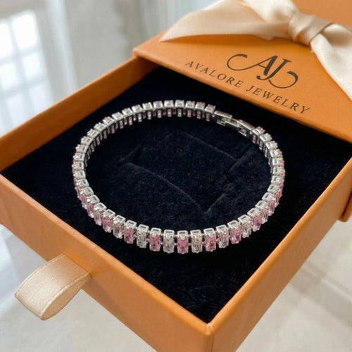 Bracelet tennis à rayures roses