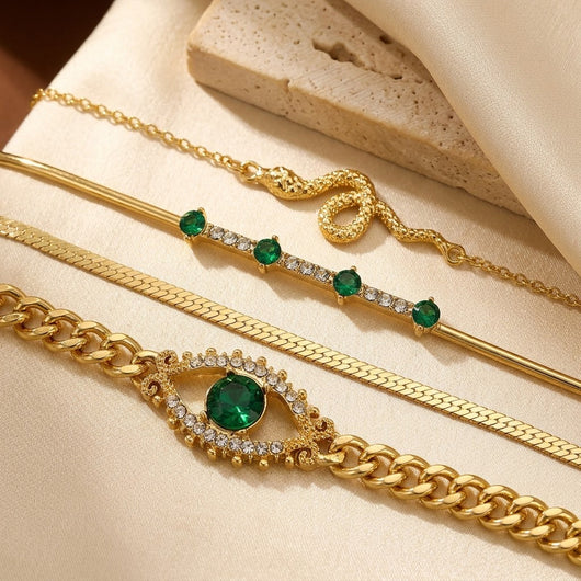 Ensemble de bracelets à breloques en or et émeraude