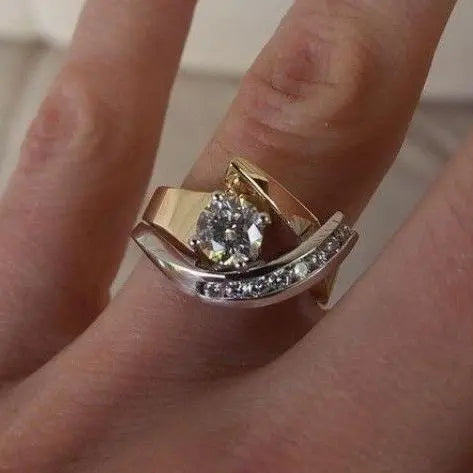 Antique-Inspired Irregular Gold and Silver Ring with Zircon