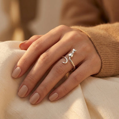 Silver Cat Motif Ring