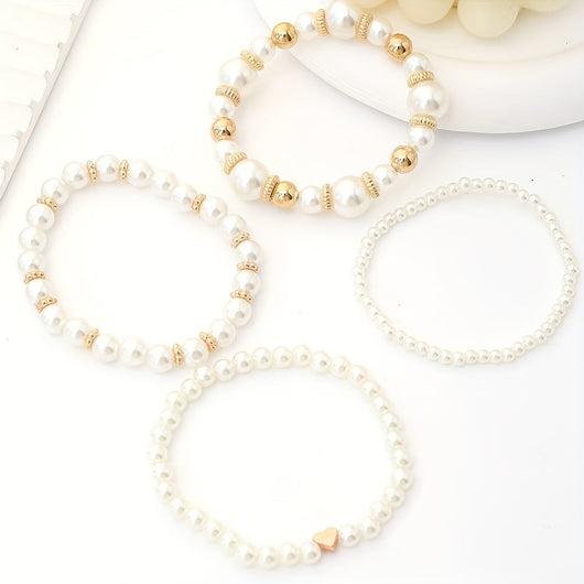 Elegant Bracelet Set with Pearls and Heart
