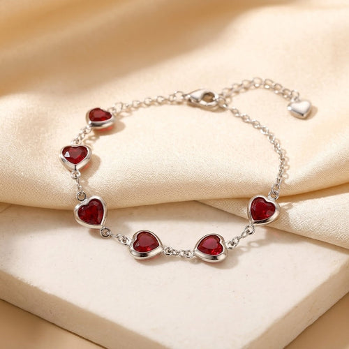 Bracelet chaîne cœur en argent et rubis
