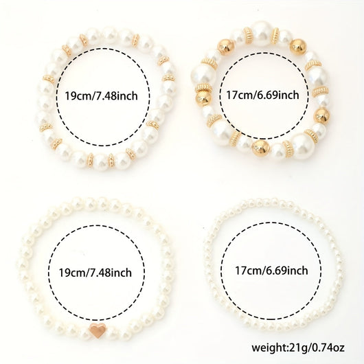 Elegant Bracelet Set with Pearls and Heart