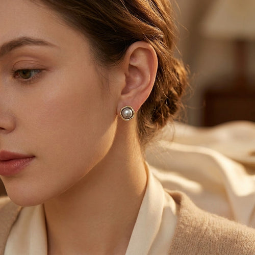 Gold Pearl Stud Earrings