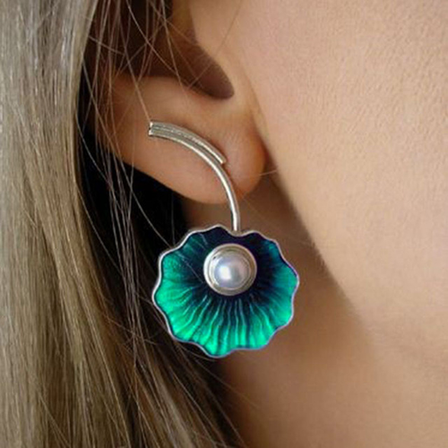Boucles d'oreilles vintage fleurs perle verte