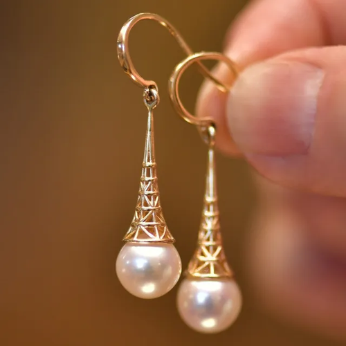 Boucles d'oreilles vintage en perles et or