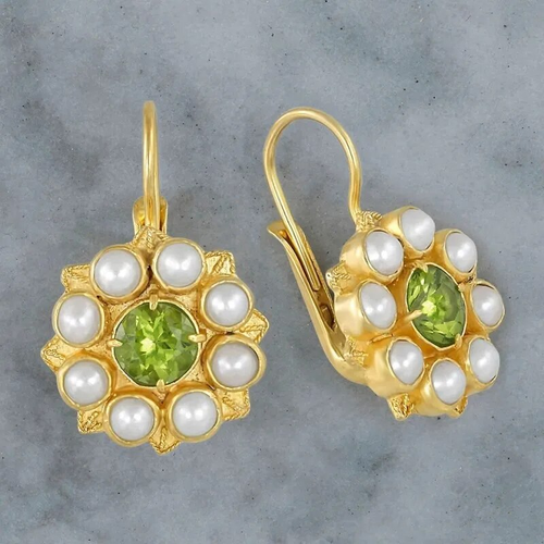 Boucles d'oreilles vintage fleurs en perle et zirconium