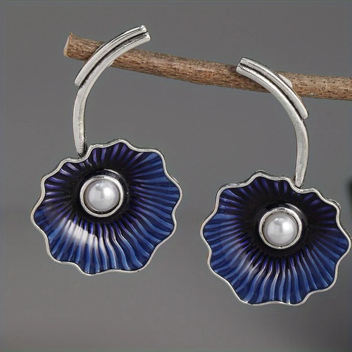 Boucles d'oreilles vintage lotus bleu perle