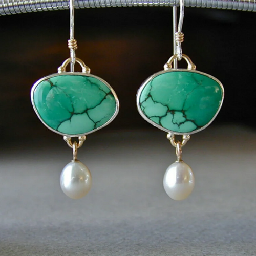 Boucles d'oreilles vintage en turquoise et perles