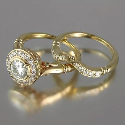 Vintage Gold Ring Set with Zircon
