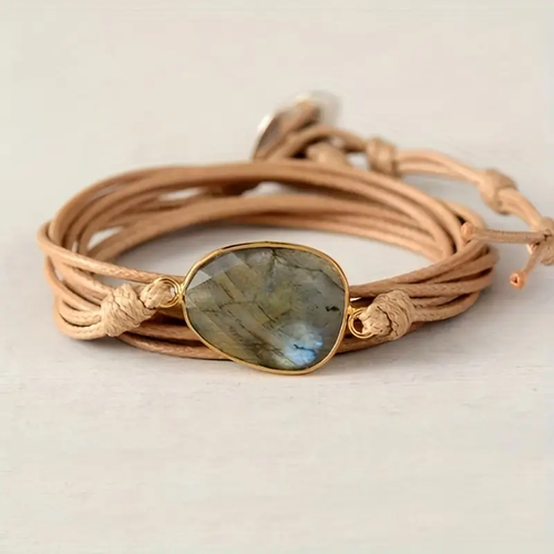 Bracelet en cuir et pierre, style vintage