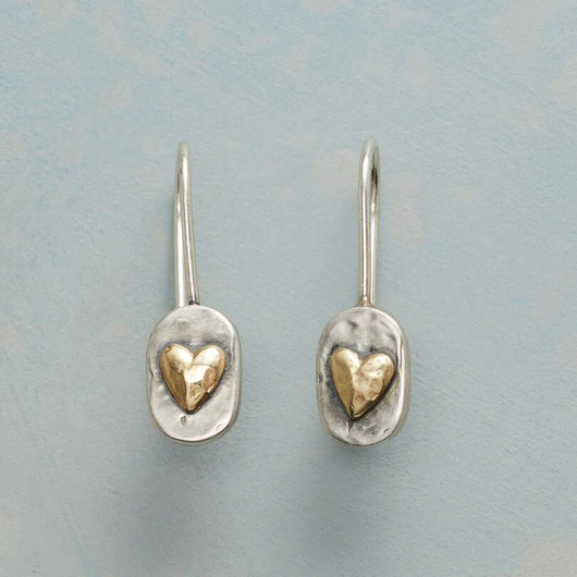 Heart-Shaped Silver and Gold Earrings