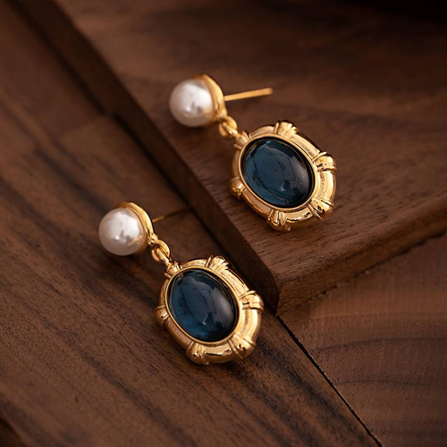 Boucles d'oreilles vintage en nacre et pierre incrustée