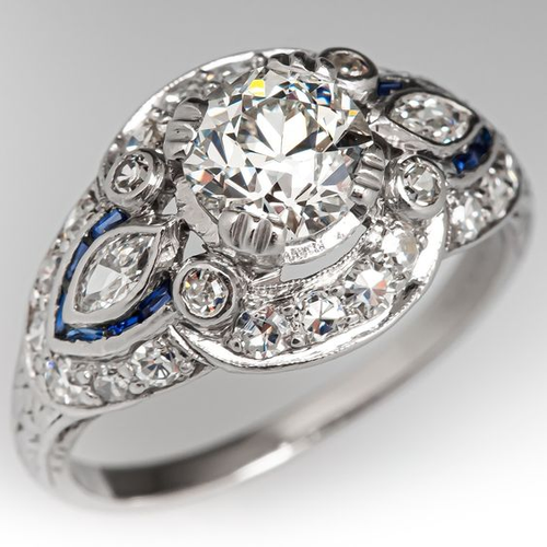 Bague en argent avec zircone et verre vintage