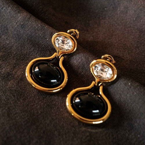 Boucles d'oreilles vintage noires et dorées