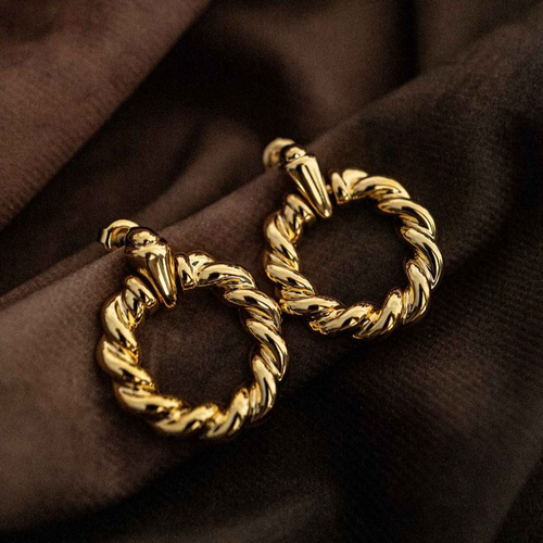 Boucles d'oreilles créoles tressées dorées vintage
