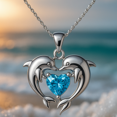 Timeless Silver Necklace with Double Opal Dolphin