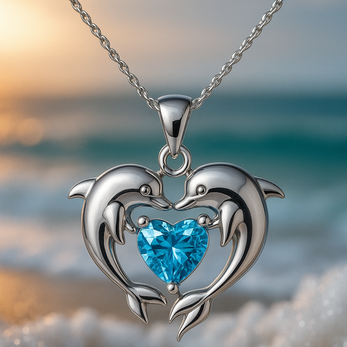 Timeless Silver Necklace with Double Opal Dolphin